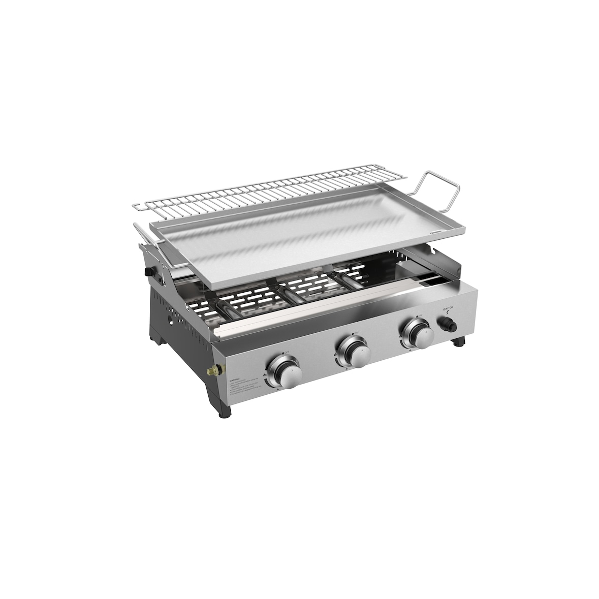 METRO PROFESSIONAL Barbecue a gas con 3 bruciatori e plancha Tornada, 61.5 × 32 cm, acciaio inox, argento