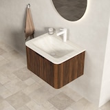 thumbnail of Badezimmer-Waschtisch 37x60x46 Roma Travertin Becken Sperrholzschrank Soft-Close LED Vormontiert Walnuss