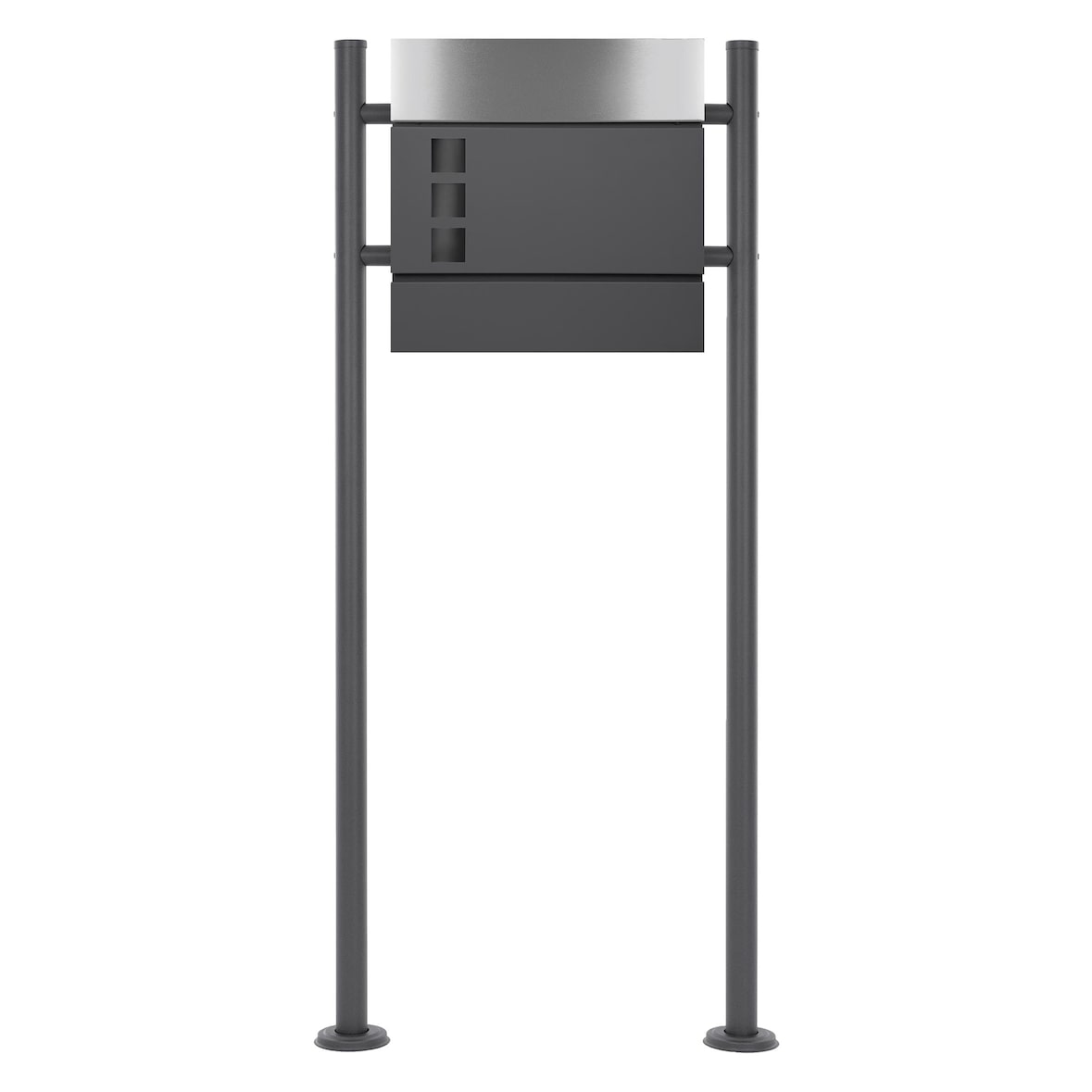 ECD Germany Standbriefkasten Anthrazit Edelstahl 120 cm mit Zeitungsfach, Postkasten Anthrazit-Silber, pulverbeschichtet