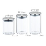 thumbnail of Relaxdays Vorratsgläser mit Edelstahldeckel, 6er Set, Vorratsdosen aus Glas, 3 Größen, luftdicht, transparent/silber