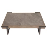 thumbnail of Mesa de centro HWC-L89, mesa para sofá, mesa para sala de estar, ferro 43x120x64cm pedra sinterizada mármore aspeto madeira cinzenta cinzento-castanho