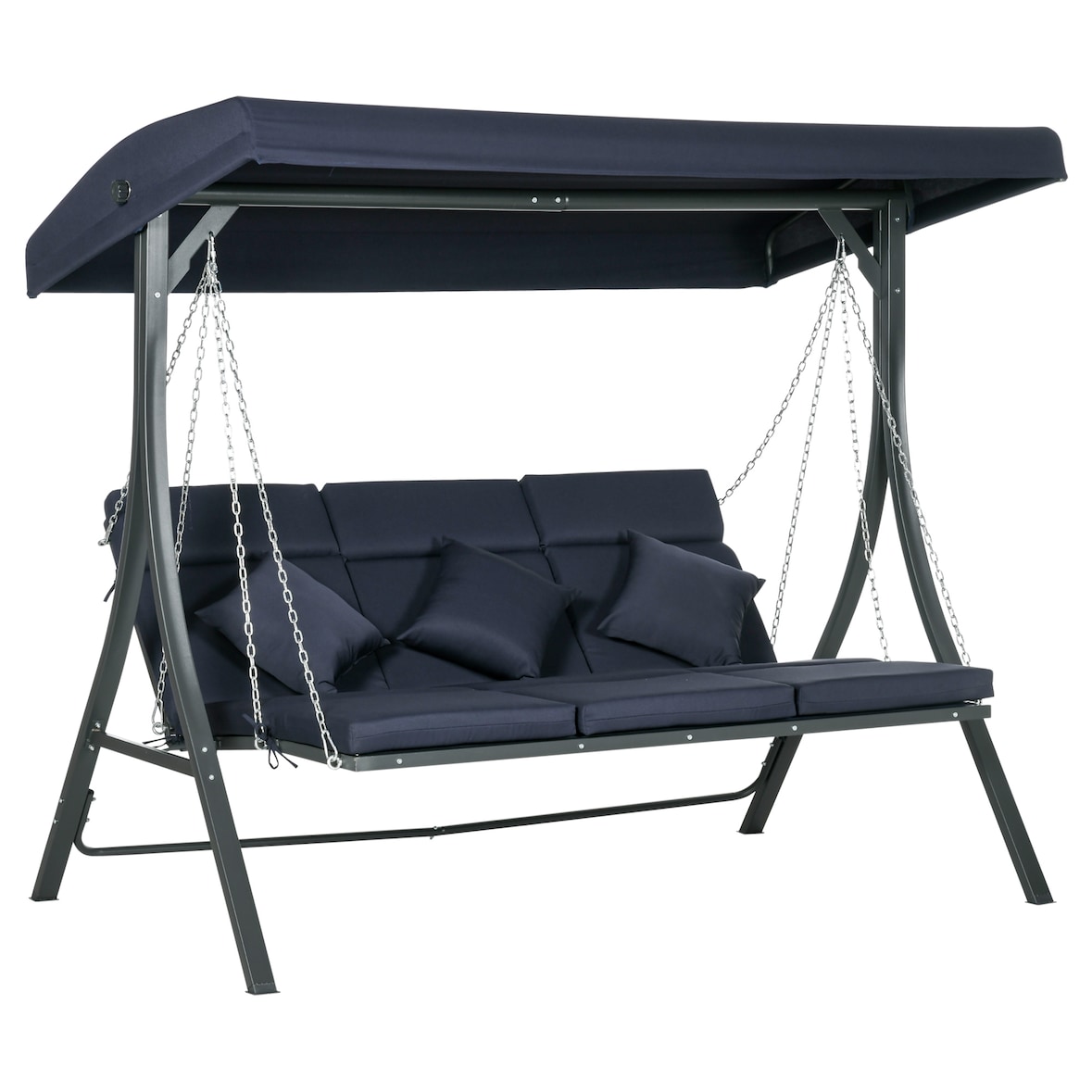 Hollywoodschaukel 3-Sitzer mit verstellbarem Sonnendach Dunkelblau 168x198x118 cm mit Kissen, UV-Schutz, stabiler Metallrahmen