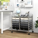 thumbnail of COSTWAY Carrinho com rodas com 12 gavetas empilháveis, contentor com rodas com estrutura e prateleira em metal, 64 x 38 x 62 cm (preto misto)