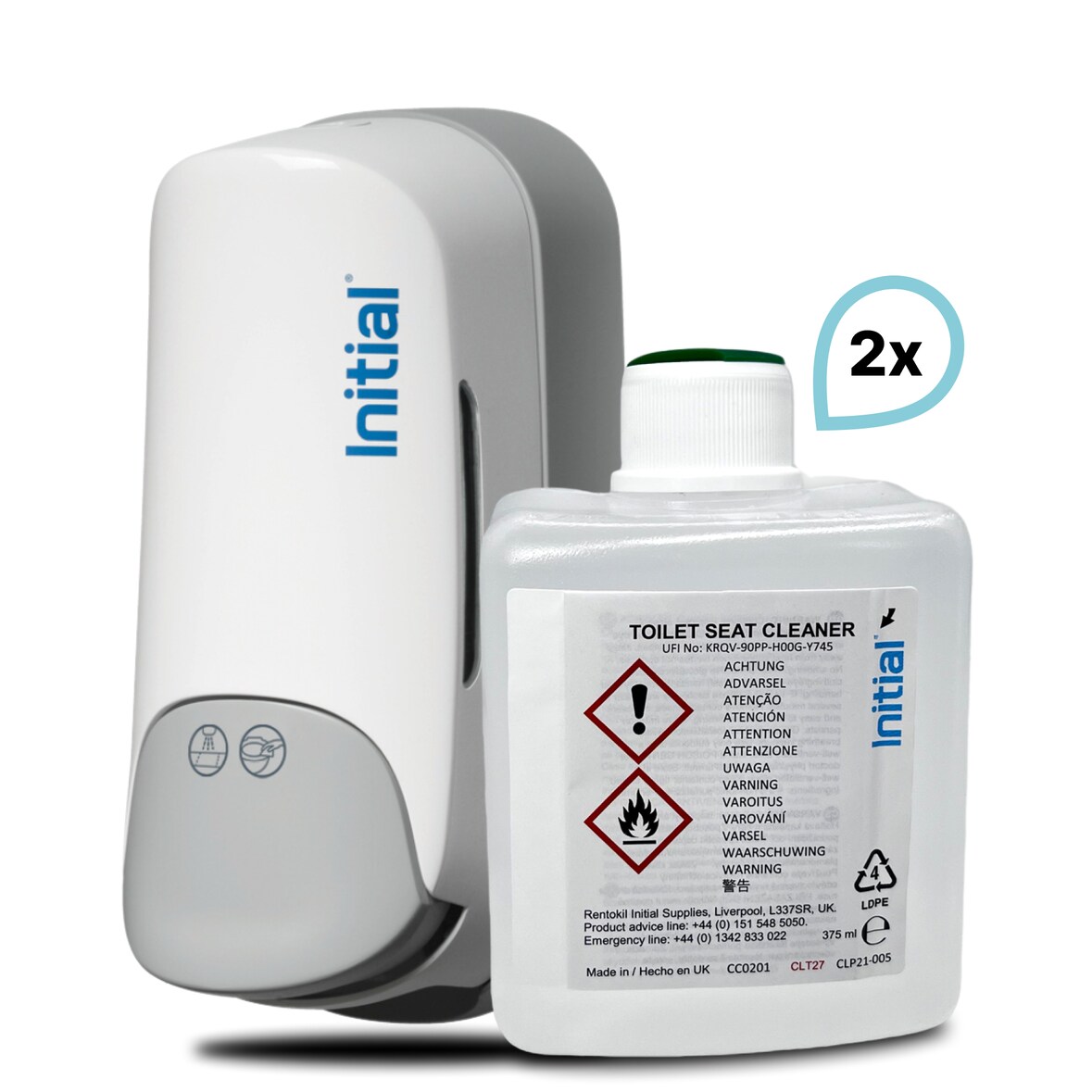 SET: WC-Sitzreiniger Signature MANUELL, bis zu 15.000 Anwendungen + 2x 375 ml Kartuschen, Rentokil INITIAL