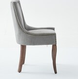 thumbnail of Esszimmerstuhl 2er Set 93x55x46 cm Chenille Grau mit Massivholzbeinen verstellbaren Fußgleitern hohem Rücken und dekorativen Nieten