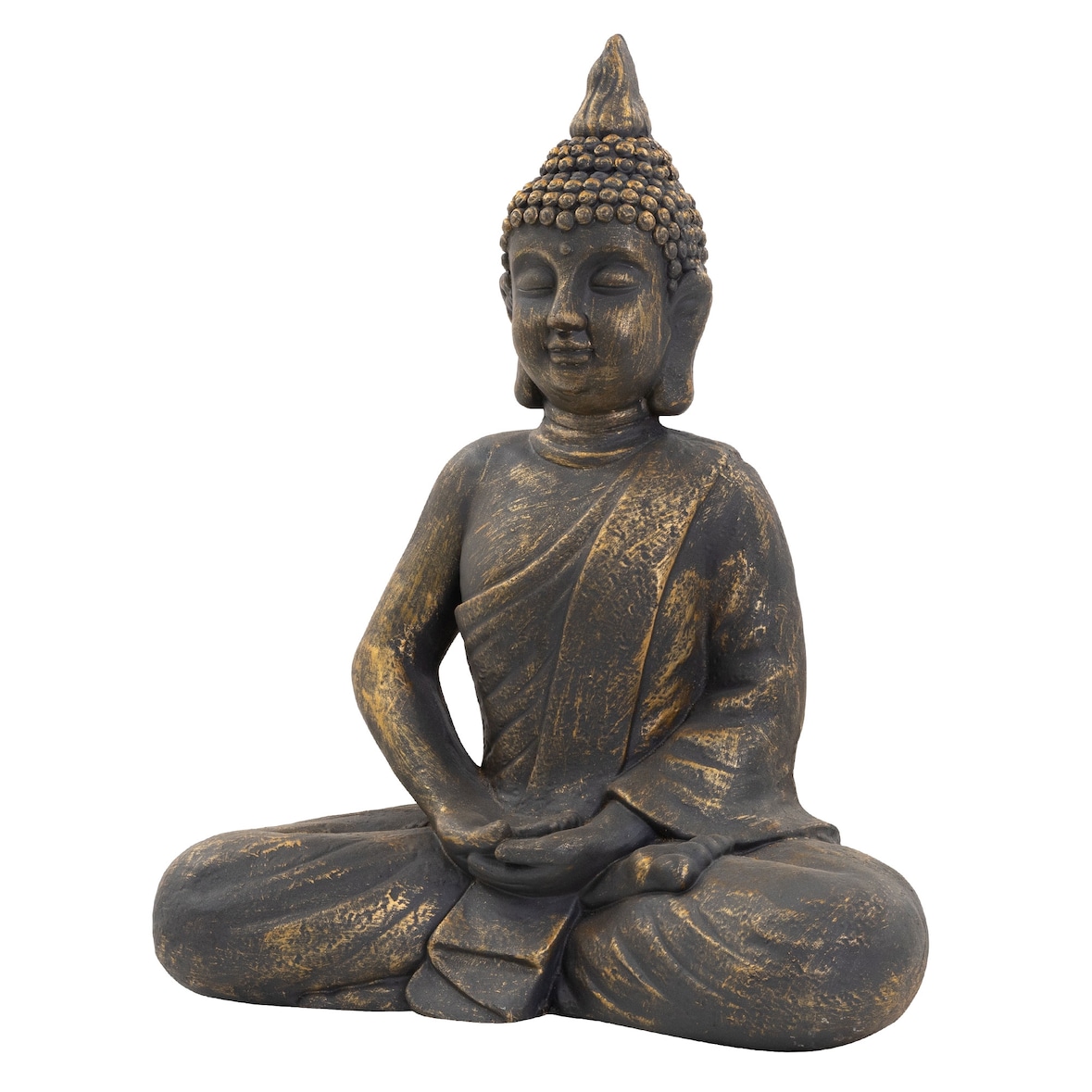 ECD Germany Buddha Figur 50 cm Bronze Polyresin Wetterfest Sitzend Feng Shui Statue Dekofigur Gartenfigur Innen Außen
