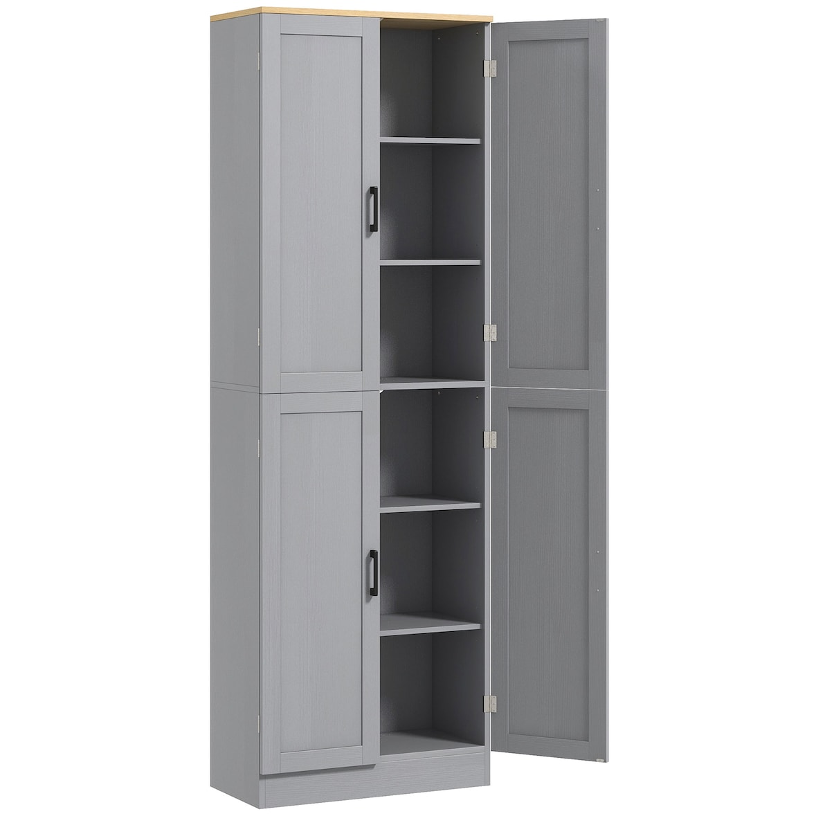 HOMCOM alacena de cocina nórdico mueble aparador de comedor armario de almacenamiento con 4 puertas y estantes ajustables 60x30x171 cm gris