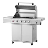 thumbnail of Tarrington House Barbecue a gas con 4 bruciatori principali + 1 laterale Glenwood, area cottura 41 × 71 cm, tavolino, con ruote, Edelstahl, grigio