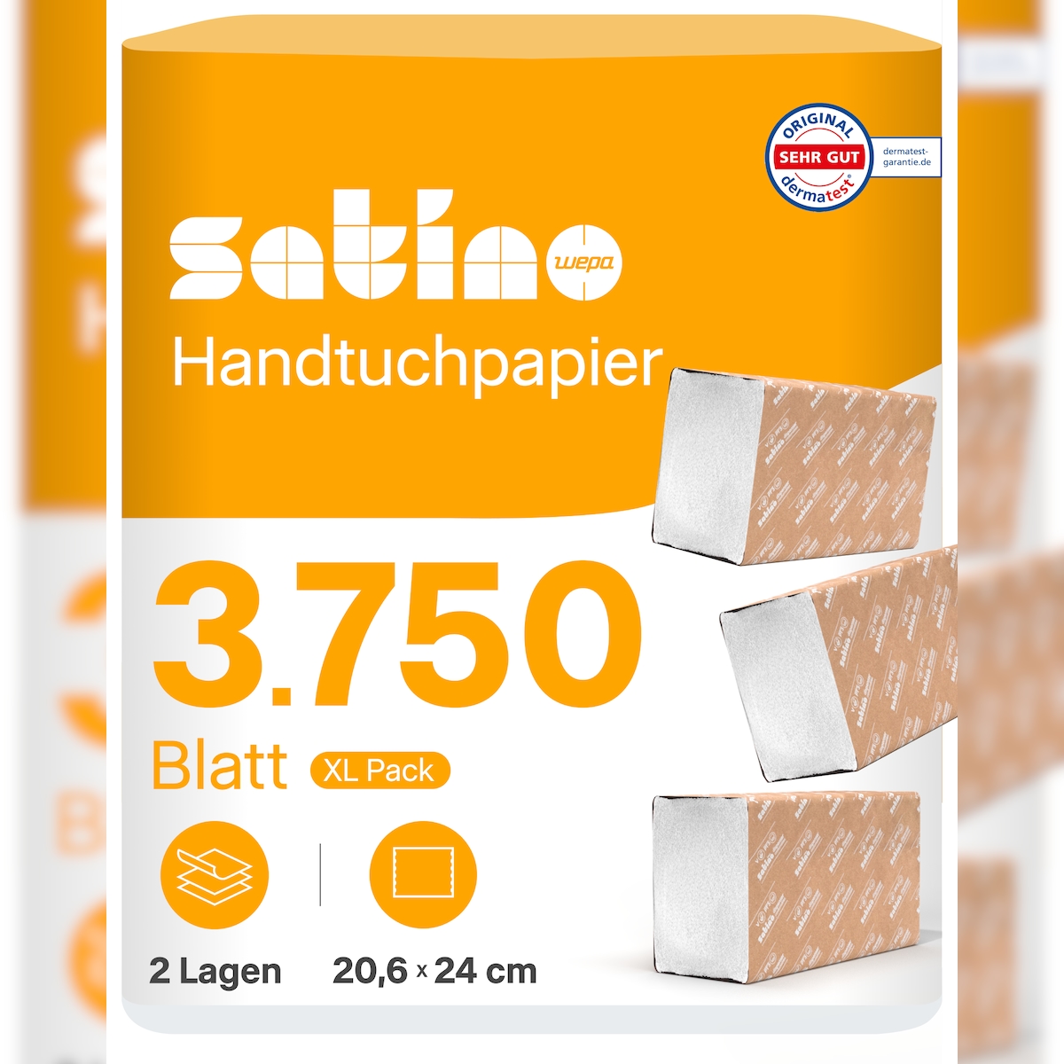 3.750 Papierhandtücher 2 lagig - Z-Falz – 20,6 x 24cm (gefaltet: 20,6 x 8 cm) - saugstark & fusselfrei - Papiertücher für PT2 & H2 – Satino
