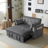 thumbnail of Schlafsofa 137x163x85 cm Samt 3-in-1 Schlafcouch verstellbare Rückenlehne Getränkehalter Zeitschriftentasche Wohnzimmer Grau