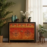 thumbnail of OPIUM OUTLET meubelset "Fire" aziatisch chinees oosters vintage, ladekast kledingkast, 2 nachtkastjes nachtkastjes, oranje-zwart