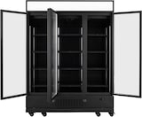 thumbnail of Frigorífico expositor para bebidas con panel iluminado, negro, 3 puertas de vidrio abatibles, 218 x 164 x 74 cm, con cerradura, 1360 L Vaiotec 11948