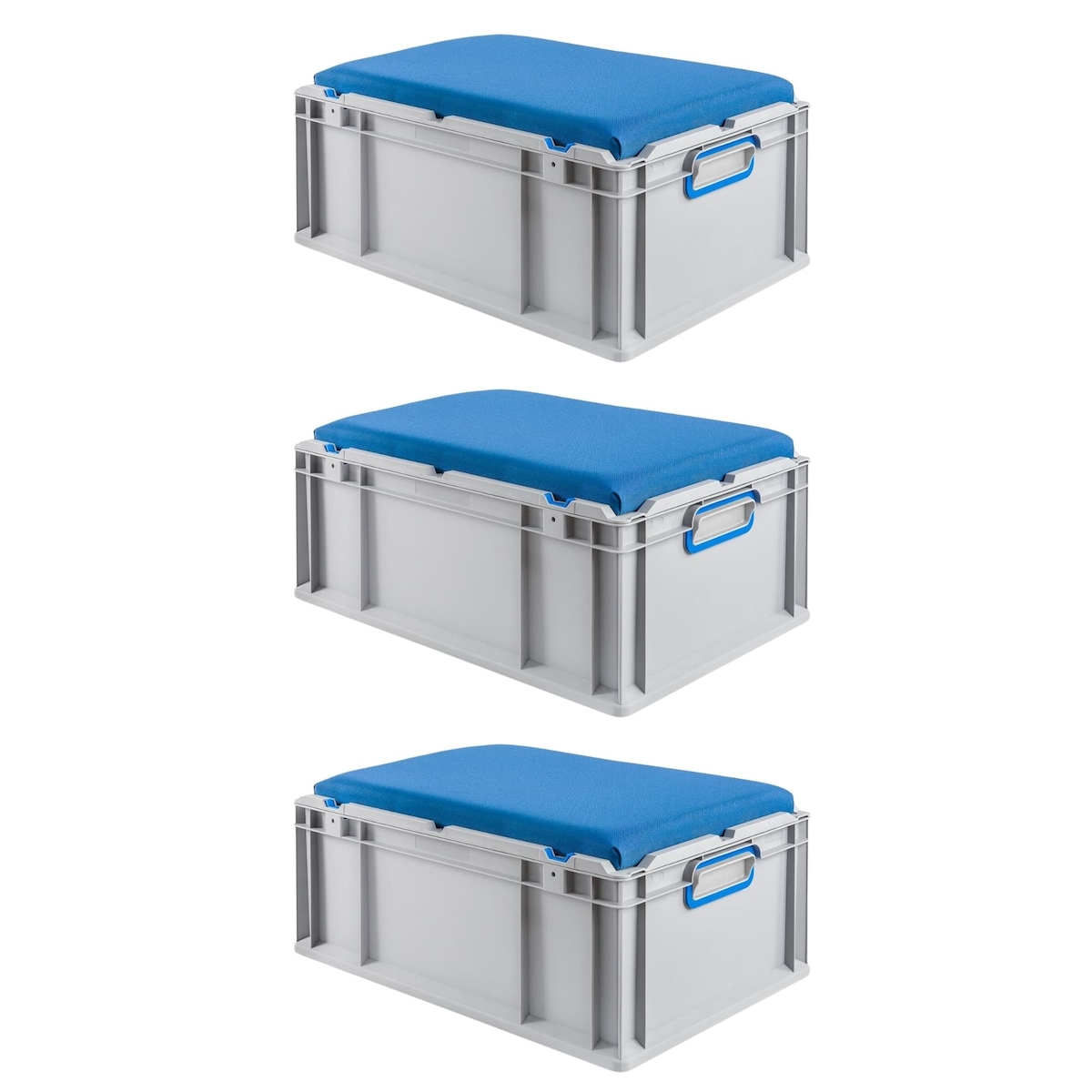 PROREGAL 3x Eurobox NextGen Seat Box Blau | HxBxT 26,5x40x60cm | 44 Liter | Griffe geschlossen | Eurobehälter, Sitzbox