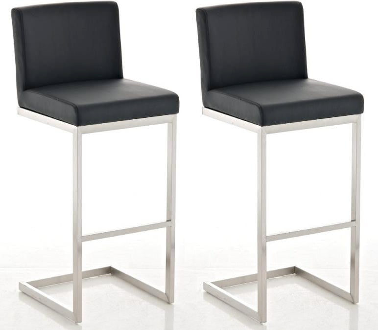 Décoshop26 - Set aus 2 modernen Barhockern mit Edelstahlgestell und schwarzem PVC-Sitz 10_0004384