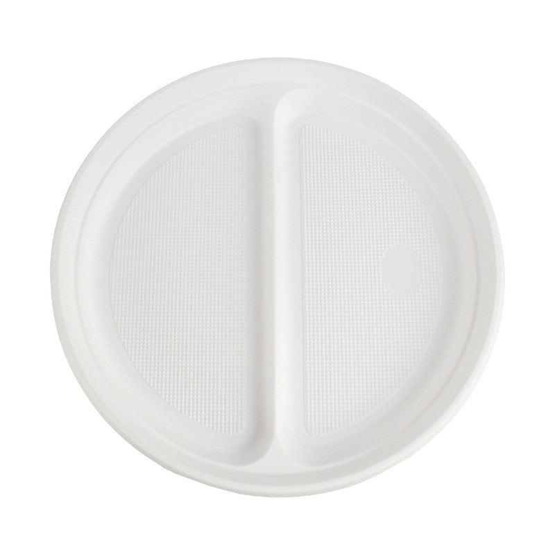 DayBays Plastikteller 2 Geteilt 2000 Stk. Weiß Rund Menüteller Plastik Teller 22 cm Einweg Spülmaschinenbeständig