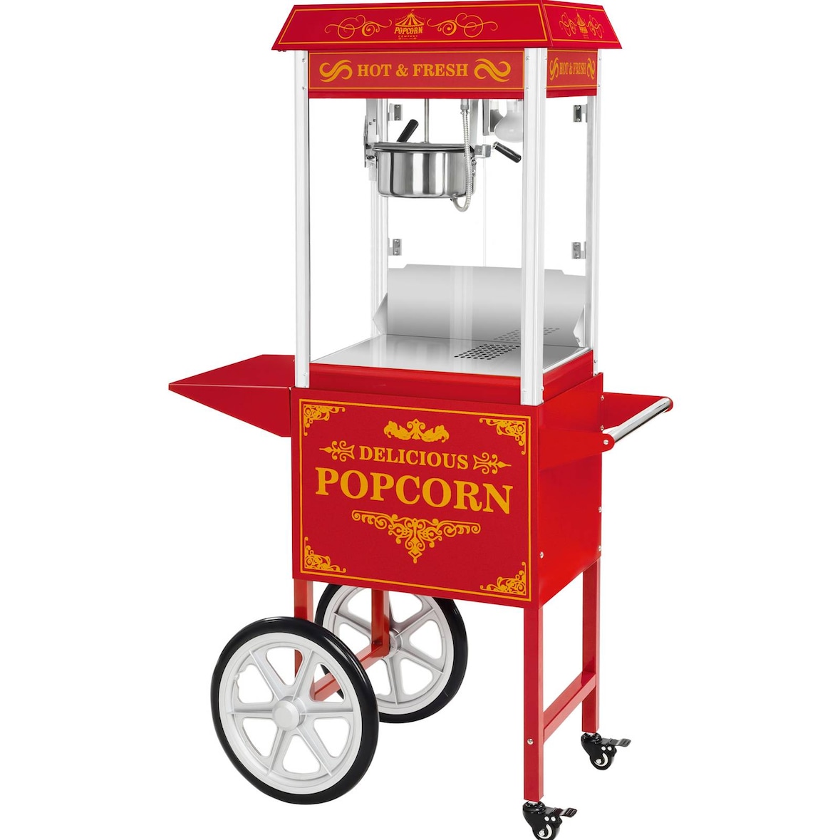 Royal Catering Popcornmaschine mit Wagen - 1500 W - 5 kg/h - Retro-Design - rot -