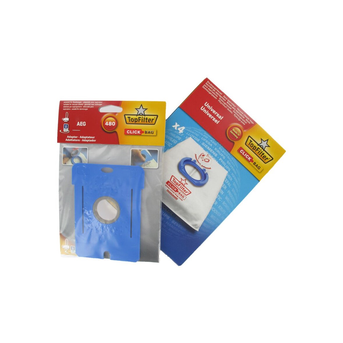 4er-Box Top Filter Universal-Staubsaugerbeutel mit Click Bag-Adapter für AEG 480 Staubsauger