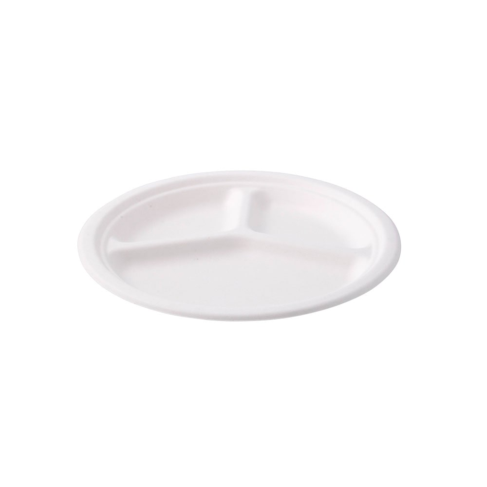 greenbox - Menüteller aus Zuckerrohr Ø 26 cm, 3 Kammern, rund, 50 St.