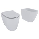 thumbnail of Coppia Sanitari Filomuro Filo Muro Filo Parete Vaso WC E Bidet Design Moderno In Ceramica Con Copriwater Chiusura Soft Close Rallentata Bianco Opaco