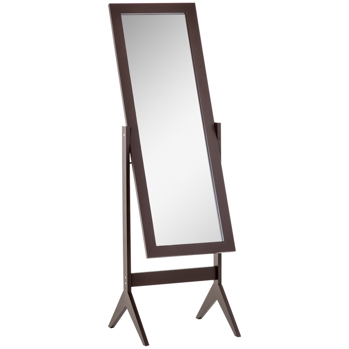 Standspiegel Ganzkörperspiegel 47x46x148 cm verstellbarer Neigungswinkel robustes MDF dickes Glas pflegeleicht für Flur Schlafzimmer Bad Kaffeebraun