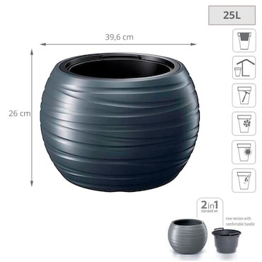 Prosperplast Maze Vaso Fioriera Ovale 2-in-1 Con Inserti, Altezza 42,3 Cm, Plastica Resistente Grigio