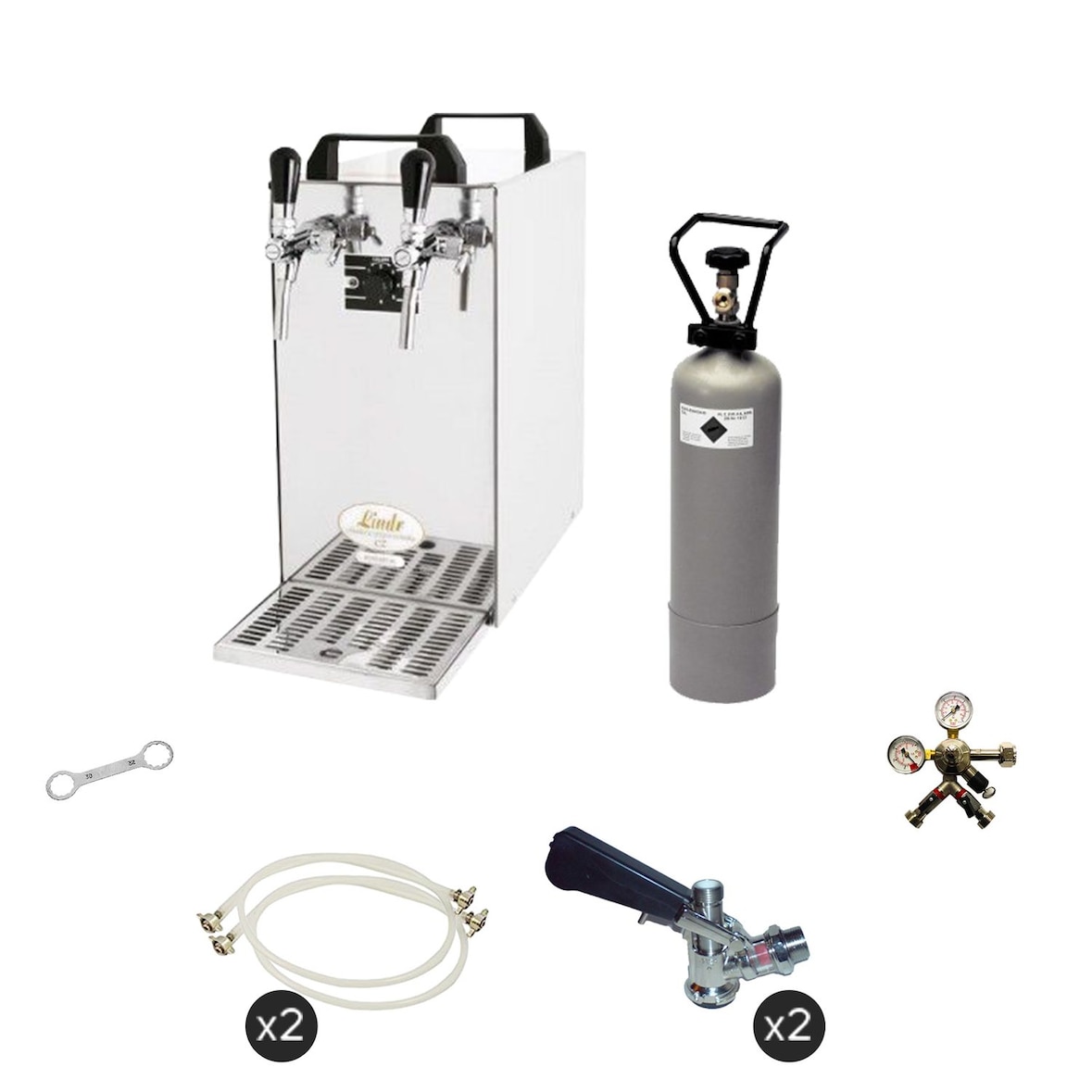 Komplett Set - Zapfanlage, Bierzapfanlage - Kontakt 40 2-leitig Trockenkühler, Durchlaufkühler 50 Liter/h, Green Line, Zapfkopf:Köpi,Zapfkopf 2:Kombi