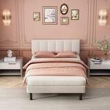 thumbnail of Polsterbett 140x190 cm mit Sherpa-Stoff, Lattenrost, Eisenfüßen, modernes Design für gemütliches Schlafzimmer, stabil und komfortabel, Beige