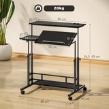 thumbnail of HOMCOM escritorio elevable con ruedas, enchufes, puertos usb, altura ajustable, panel central inclinado y estante, para oficina, hogar, 80x60 cm negro
