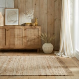 thumbnail of Handgewebter Teppich mit Fransen in Beige `Conwy` - Natürlich & Stilvoll. 200x290 cm | Kadima Design