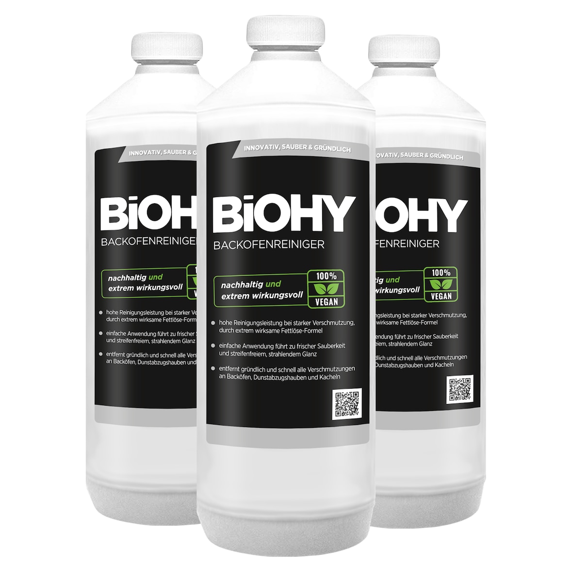 BiOHY Backofenreiniger Hochkonzentrat (3x1l Flasche) | Profi Grillreiniger, Fettlöser EXTRA STARK | Zur einfachen und schnellen Ofenreinigung
