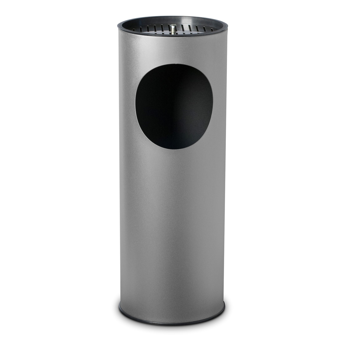 Stil Casa corbeille avec cendrier, acier peint, Ø 24,3 x h. 66,5 cm, grille pour éteindre les cigarettes, 1 kg de sable, 17 litres, gris
