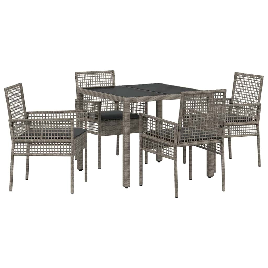 vidaXL Garten Essgruppe 5 pcs Grau Poly Rattan