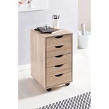 thumbnail of Rollcontainer 33 x 64 x 38 cm MDF-Holz 5 Schubladen sonoma, Moderner Schubladencontainer mit Rollen, Standcontainer