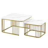 thumbnail of Merax 2er Set quadratische Hochglanz-Marmoroptik-Couchtische, ineinander schiebbare Tische mit goldenen Beinen, 70x70x45cm und 50x50x36,5cm, Weiß