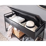 thumbnail of Sitzbank mit Stauraum 90x52x38 cm Mango Massivholz / Metall Flurbank Schwarz, Schuhbank mit Sitzfläche Klein, Schmale Garderobenbank mit