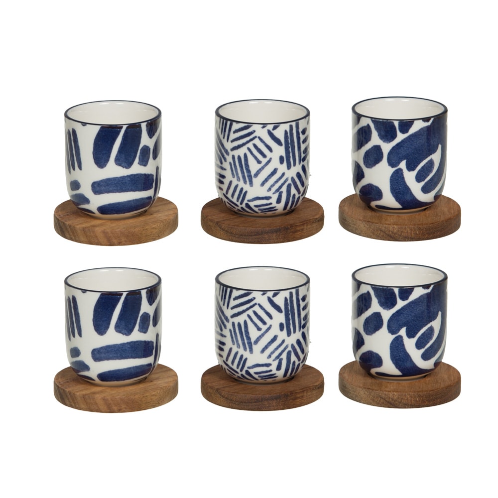Coffret de 6 tasses et sous-tasses Milos 10 cl -  Bleu Rond Grès Table Passion 7.50x7.50 cm