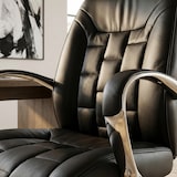 thumbnail of Bürostuhl Echtleder schwarz bis 120kg Schreibtischstuhl Wippfunktion Chefsessel Armlehnen Drehstuhl