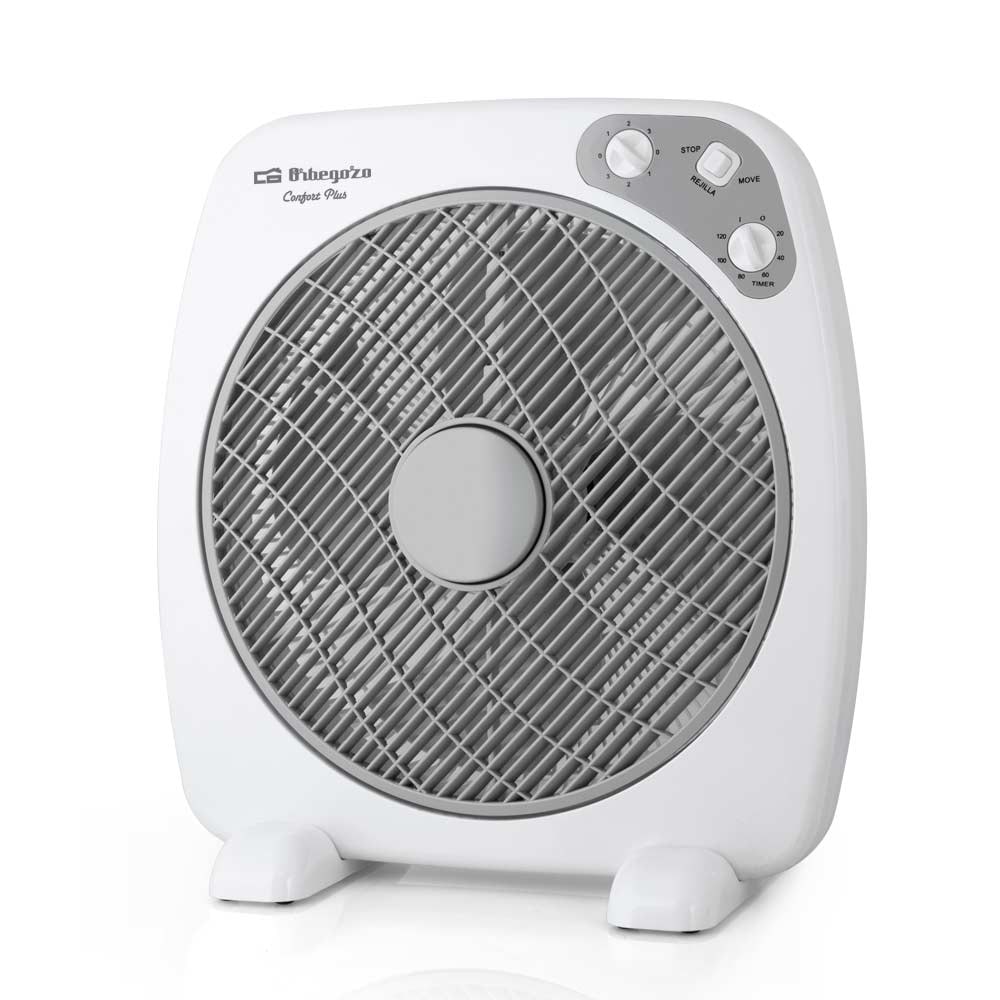Orbegozo ventilador box fan BF 0140, 3 velocidades de ventilación, 40 cm de diámetro, difusor rotativo, temporizador de 2 horas, 60 W