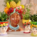 thumbnail of 1 Blumentopf Frau mit Fruchthut 9,5x13,5cm Keramik Übertopf Dekotopf Blumenübertopf Frauenkopf mit Früchten Pflanztopf Pflanzentopf Pflanzgefäß