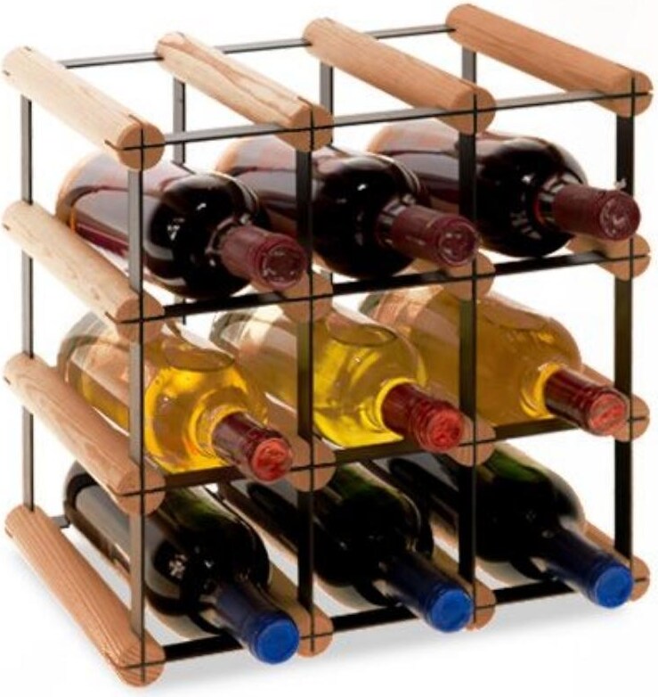 PROREGAL Modulares Weinregal VINOTECA MOD METAL | HxBxT 32,5x32,5x24,5cm | 3x3 Flaschen | Massives Kiefernholz | Braun geölt | Flaschenregal