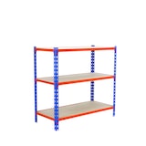 thumbnail of Schroefloos metalen rek Maderclick 3 planken. Kleur blauw/oranje/hout 900x1100x400 mm