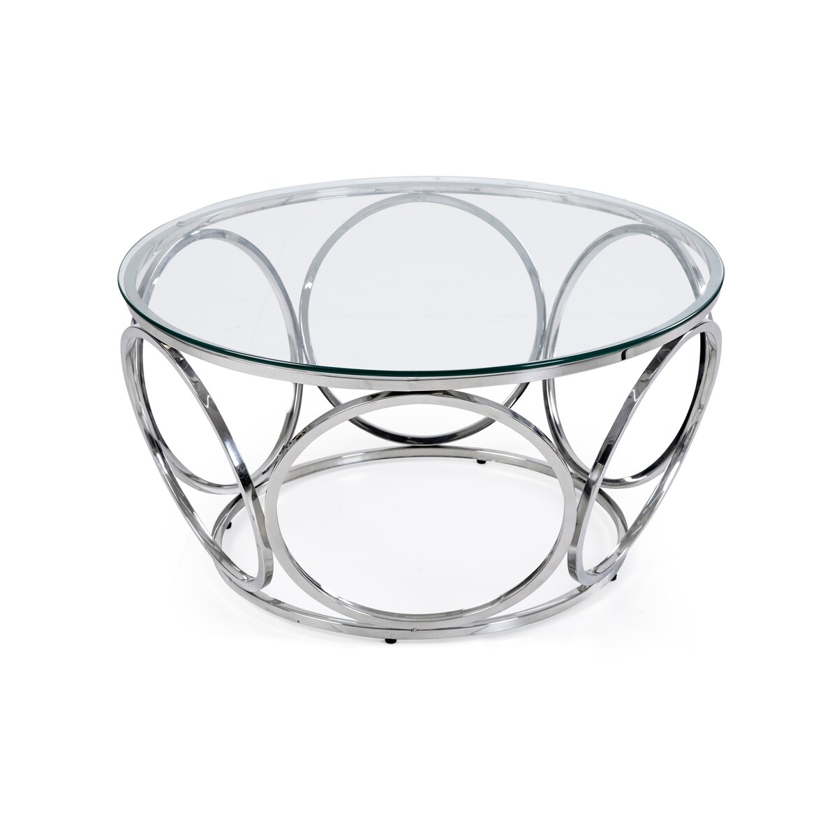 SalesFever Couchtisch rund Ø 80 cm, Klarglasplatte 8 mm stark, Edelstahl-Gestell silbern, B 80 x T 80 x H 40 cm, silbern