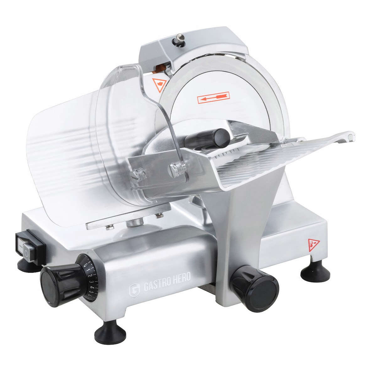 GastroHero Aufschnittmaschine ASM195 | Elektrische Wurstschneidemaschine aus Aluminium | Messerdurchschnitt 195 mm | Schnittstärke 0,2–12 mm