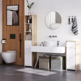thumbnail of Armario Alto de Baño Mueble Columna con 1 Puerta 1 Cajón y 3 Estantes Balda Ajustable para Cocina Salón 32,6x30x171,2 cm Madera Natural y Blanco
