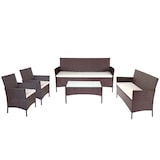 thumbnail of 3-2-1-1 Poly-Rattan Garten-Garnitur Halden, Lounge-Set Sitzgruppe Sofa ~ braun-meliert, Kissen creme