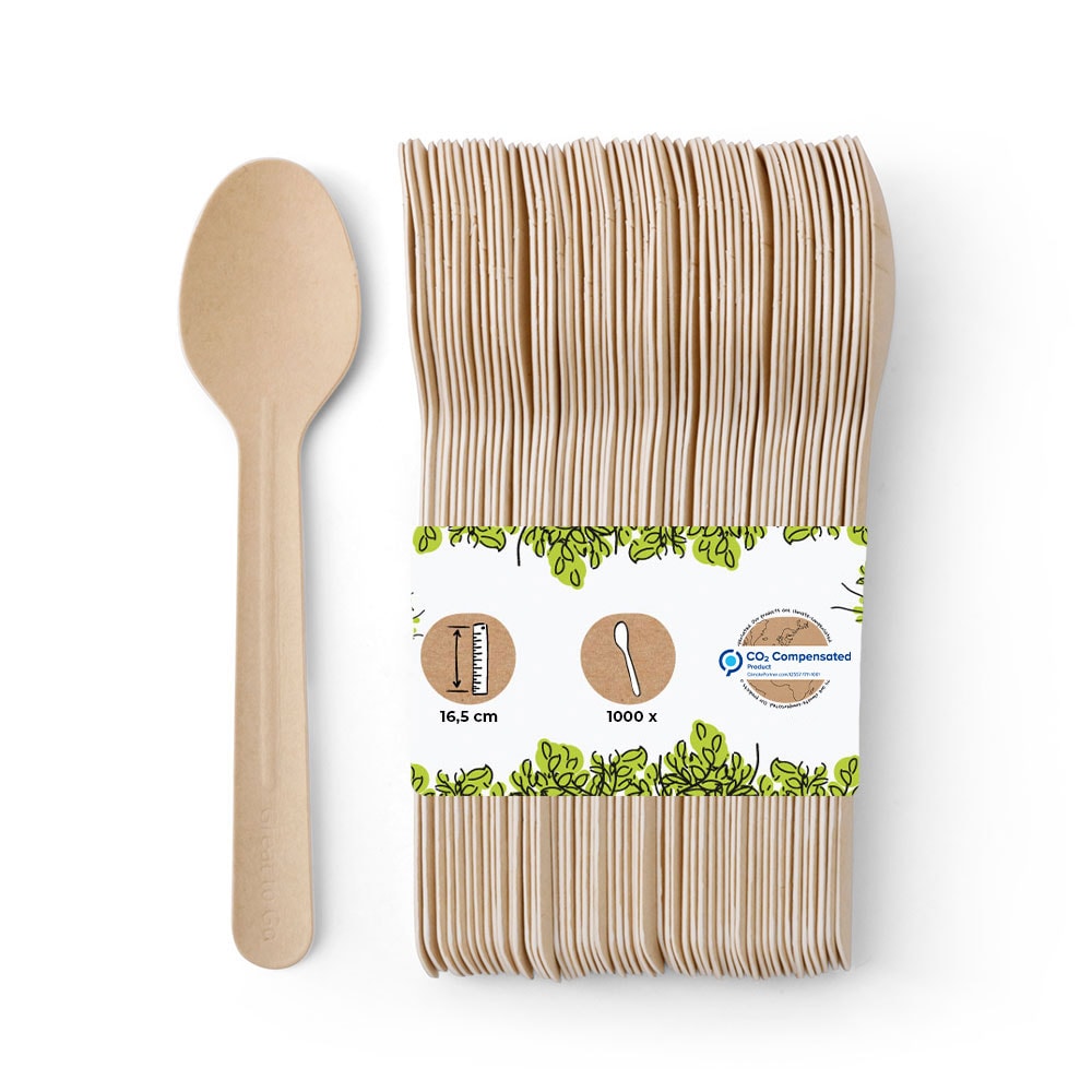 BIOZOYG 1000 Stück Papierlöffel 16,5cm braun umweltfreundliche Einweglöffel stabile angenehme Papierlöffel biologisch abbaubar für Catering, Events