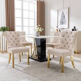 thumbnail of Esszimmerstuhl Samt Beige 95x51x66 cm mit Türklopfer Rücken, Nagelkopfbesatz, vergoldeten Edelstahlbeinen, verstellbaren Füßen, elegant