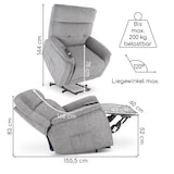 thumbnail of Fernsehsessel Aufstehhilfe, XXL-Relaxsessel, Liegefunktion, 200 kg Belastbarkeit, XXL-Sessel, wasserabweisender Webstoff, Grau, Raburg Samson