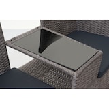 thumbnail of Poly-Rattan Sitzbank mit Tisch HWC-E24, Gartenbank Sitzgruppe Gartensofa, 132cm ~ grau, Kissen dunkelgrau