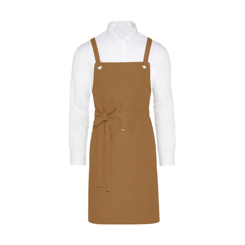 PROVENCE - Crossover Eyelets Bib Apron with Pocket: One Size / Caramel
